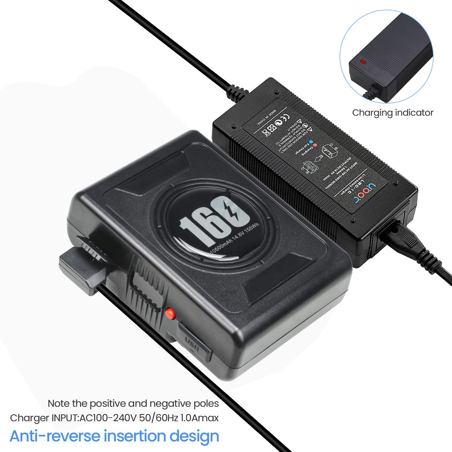 REYTRIC 155Wh (10500mAh) Gold Mount Battery with D-Tap Charger & Output Cable - Compatible with DSLR Cameras, Camcorders, LED Lights - Perfect for Broadcast, Photography & On-Location Power Supply