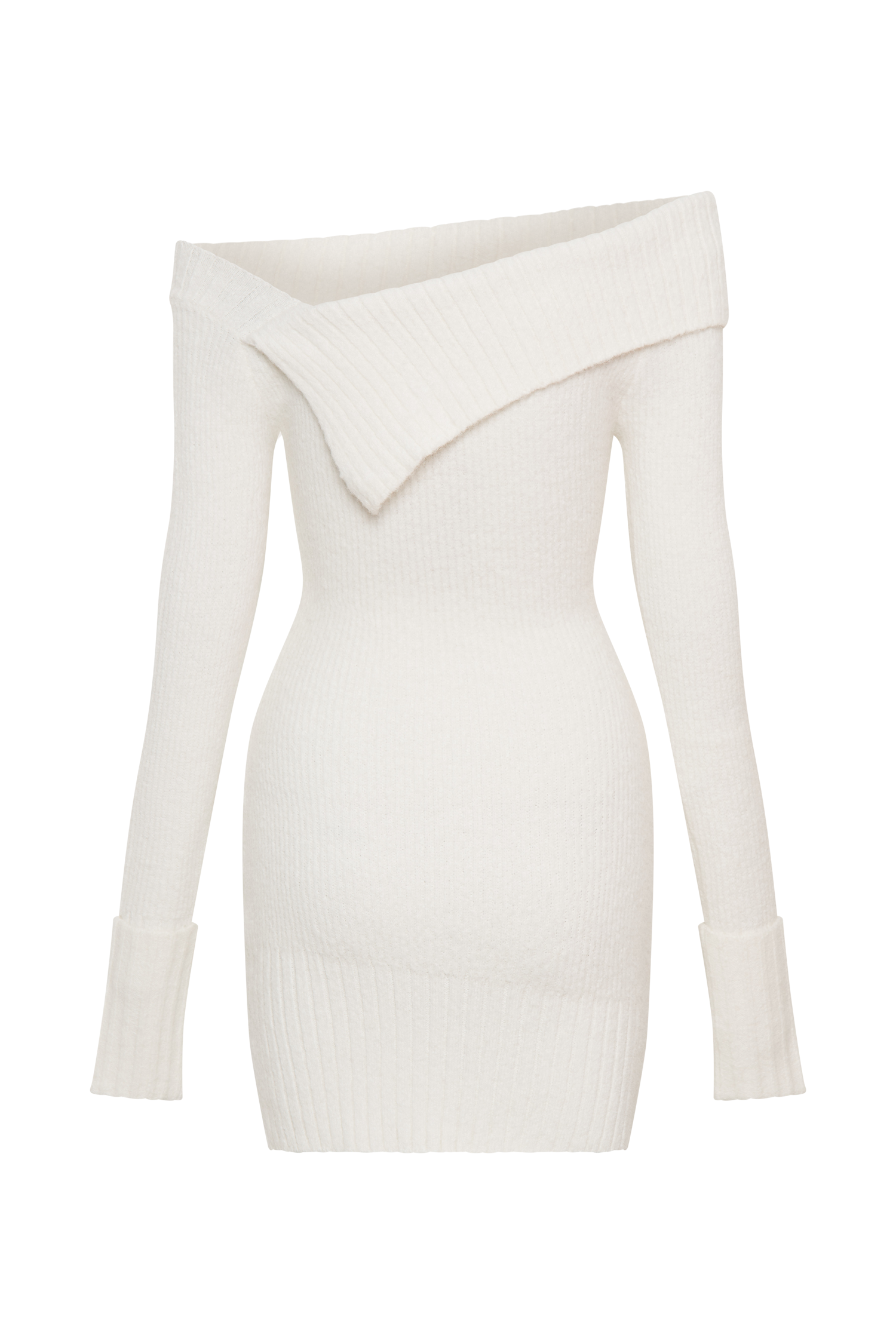 Stephanie Asymmetric Knit Mini Dress in Ivory - Elegant Party & Cocktail Outfit for Women
