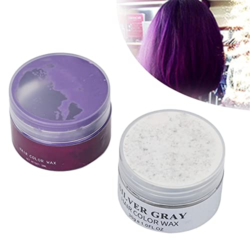2 Color Hair Wax - Purple & Gray Temporary Hair Dye for Men & Women | Washable Hair Styling Wax for Parties, Cosplay & Daily Fashion Looks