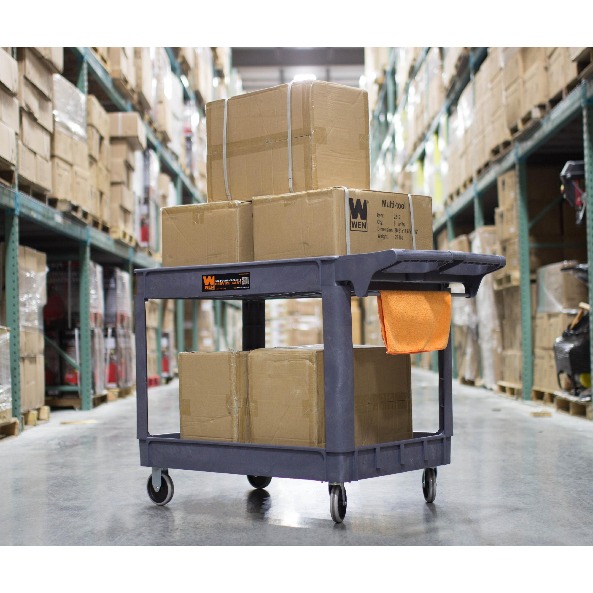 WEN 73004T Heavy Duty Utility Cart - 500 lb Capacity, 46 x 25.5 Inch Extra Wide Service Cart for Warehouse, Workshop & Home Organization