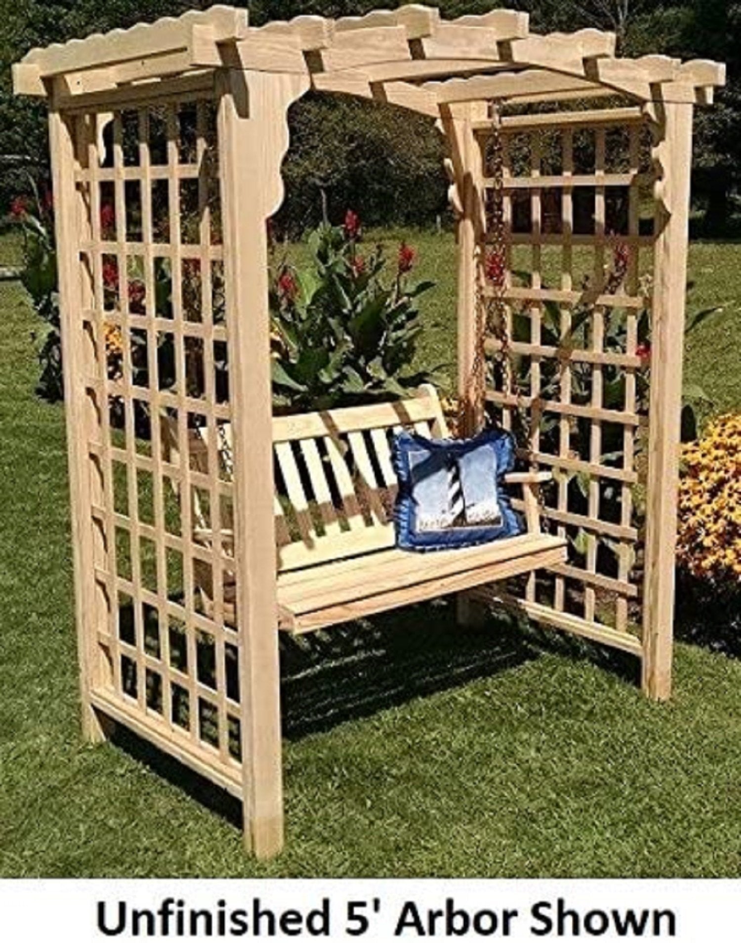 Amish Handcrafted Cedar Wood Cambridge Arbor & Swing - Rustic Outdoor Garden Bench for Relaxing in Backyard, Patio, or Lawn