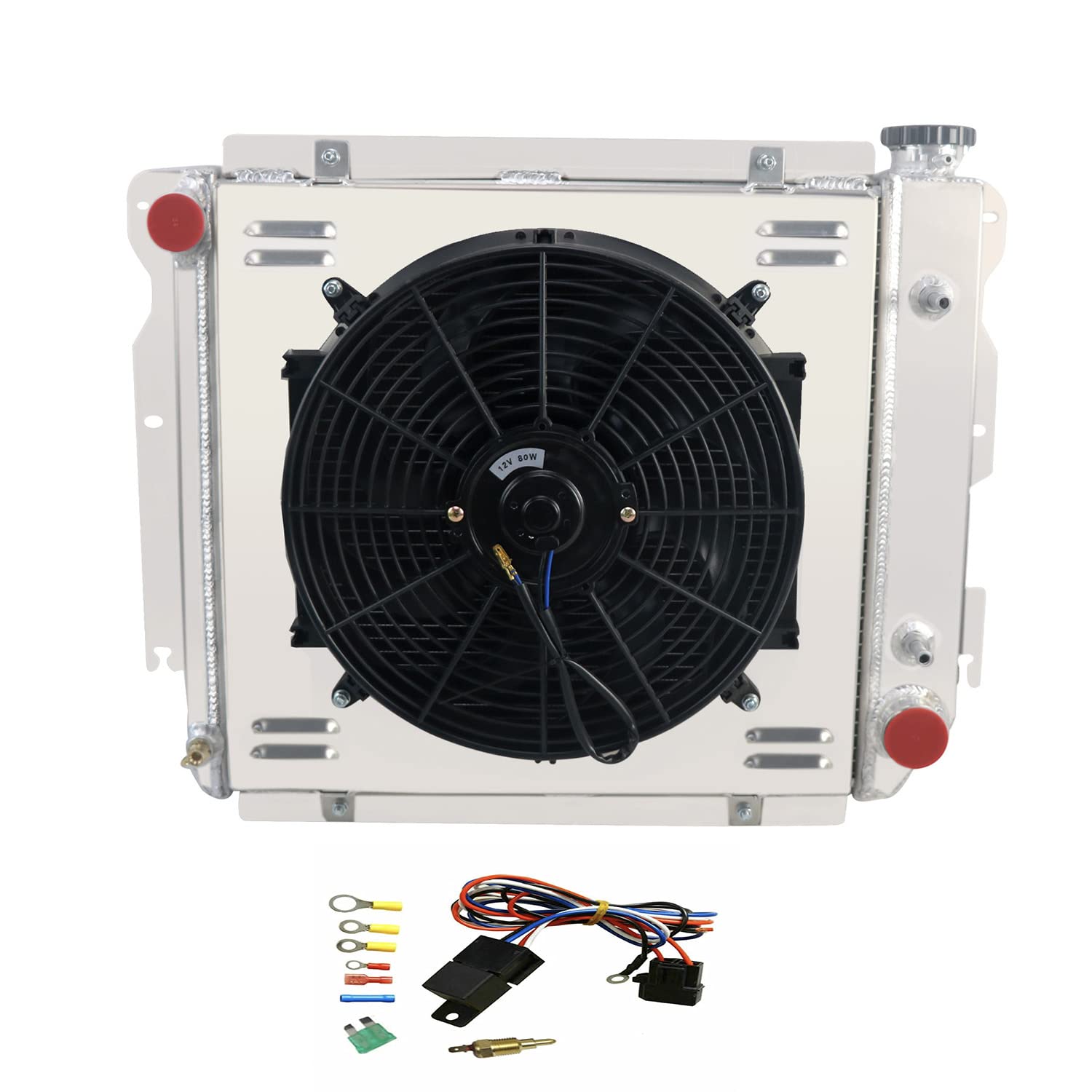 Aluminum Radiator for Jeep Wrangler TJ 1987-2006 - 2.4L 2.5L 4.0L L4 L6 Gas Engine - 4 Row Cooling System with 14