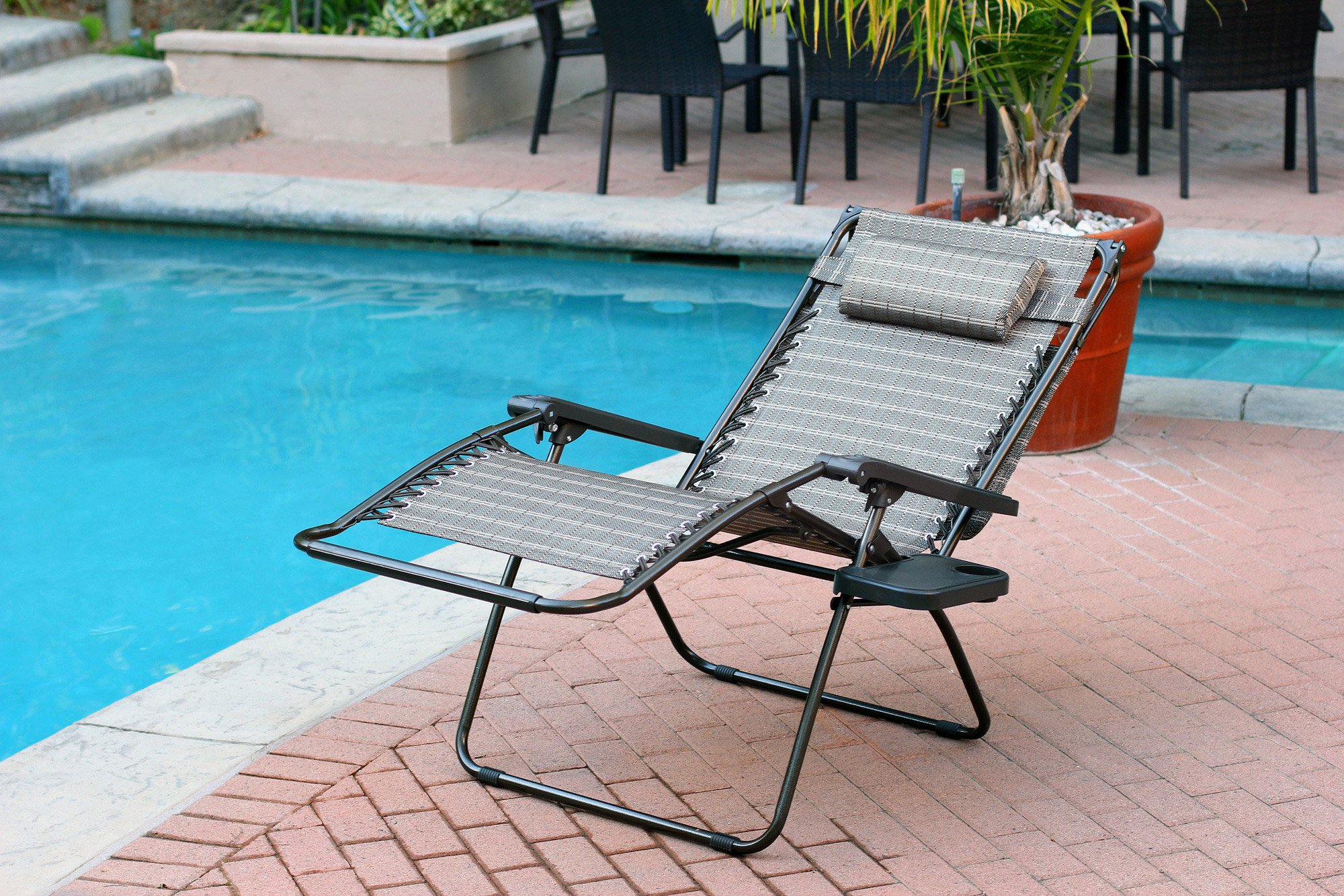 Premium Oversized Zero Gravity Recliner Chair with Adjustable Sunshade & Built-in Drink Holder - Heavy Duty Outdoor Patio Lounge Chair for Relaxing, Camping, and Backyard Comfort (Black & Tan)