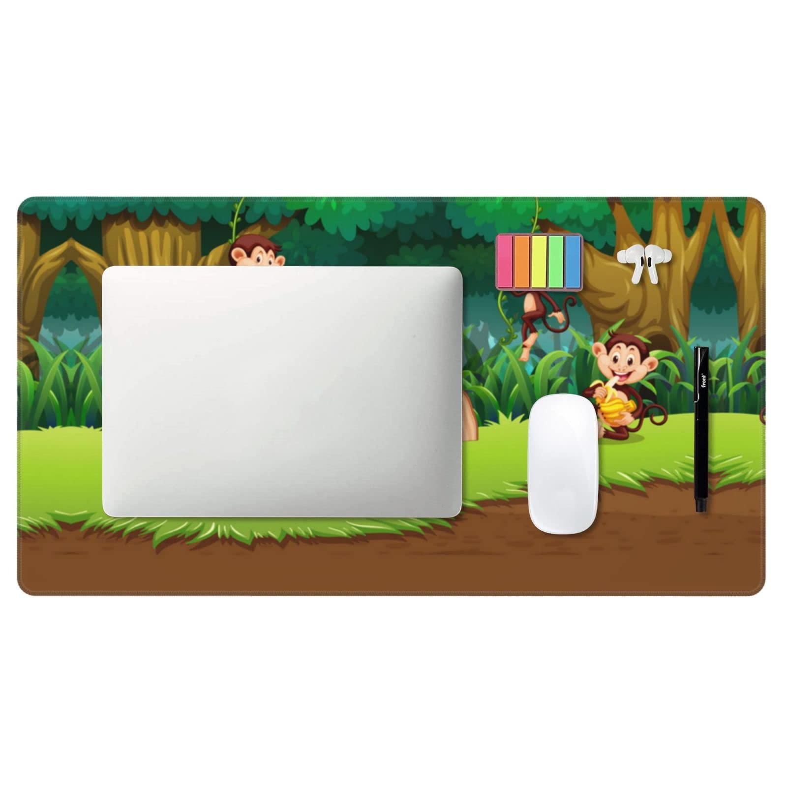 Cute Monkey Mouse Pad - Large Extended Rubber Desk Pad (29.5x16 inches) for Keyboard & Mouse - Perfect for Office, Gaming & Home Computer Workstations