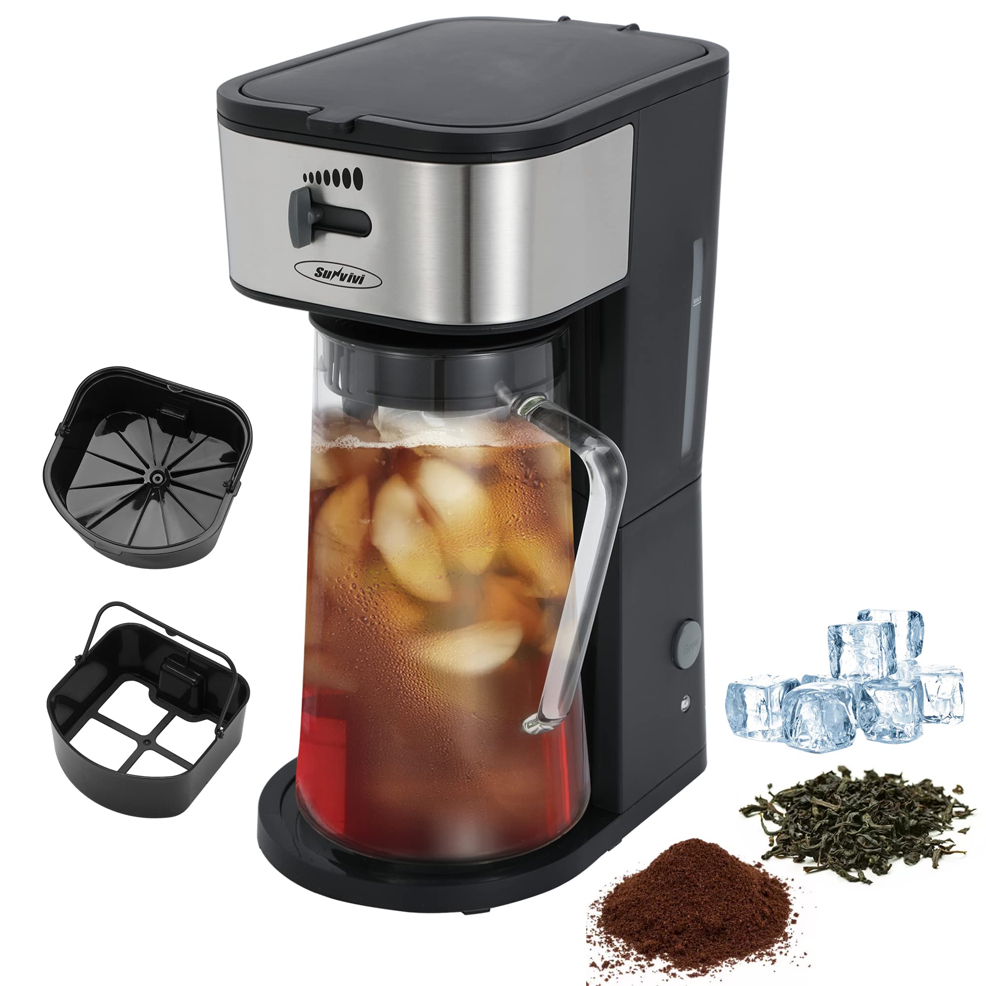 Upgraded Iced Tea Maker with 3 Quart Glass Pitcher - Fruit Infusion Flavor, Coffee Brewing System | Strength Selector, Loose Tea Filter & Brew Basket | Perfect for Homemade Iced Tea, Fruit Tea & Cold Brew Coffee | Great for Parties, BBQs & Summer Refreshments