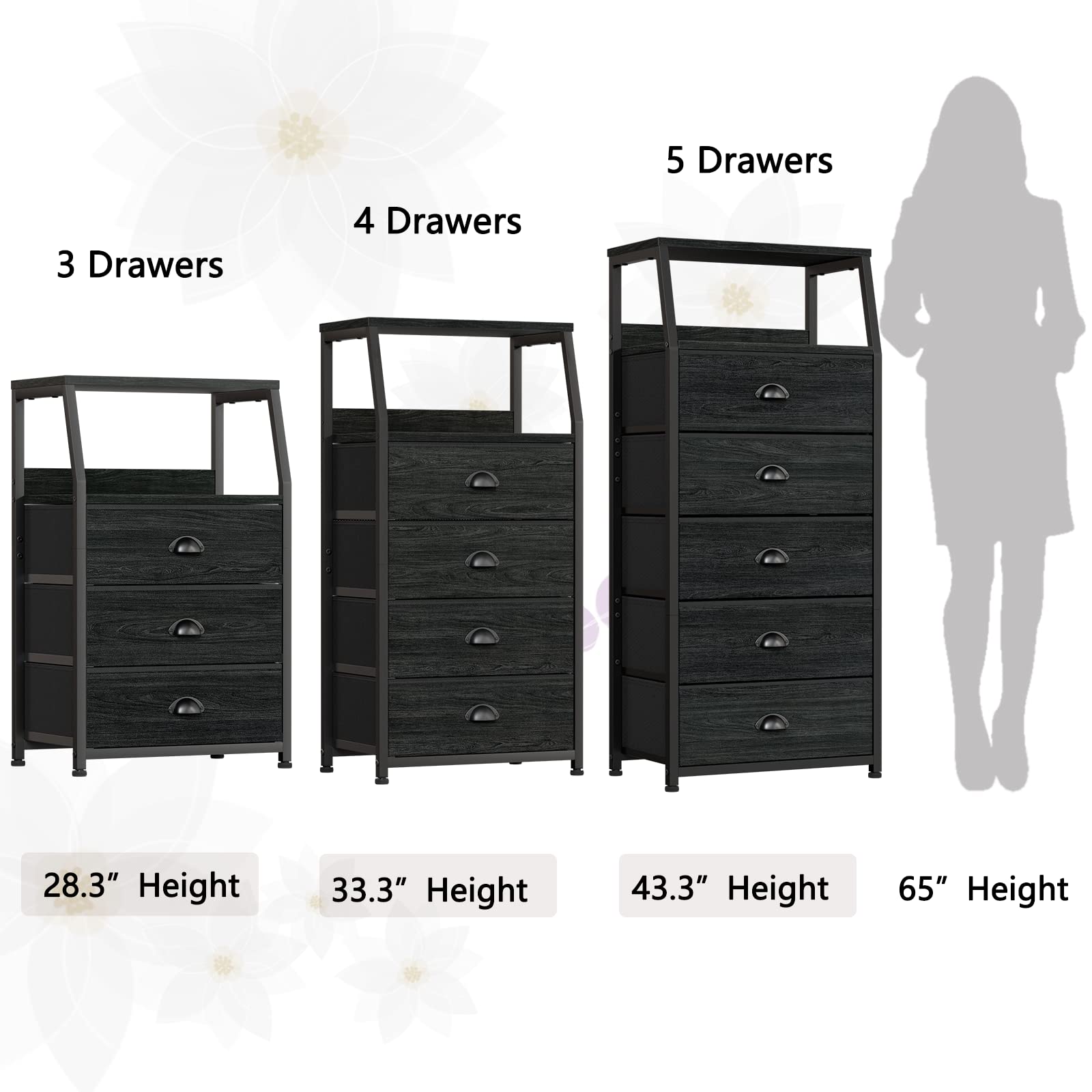 Furnulem Tall 4 Drawer Dresser - Vertical Storage Tower Organizer with Sturdy Steel Frame & Wood Top for Bedroom, Hallway, Entryway, Nursery | Space-Saving Closet & Nightstand Solution for Small Rooms & Apartments