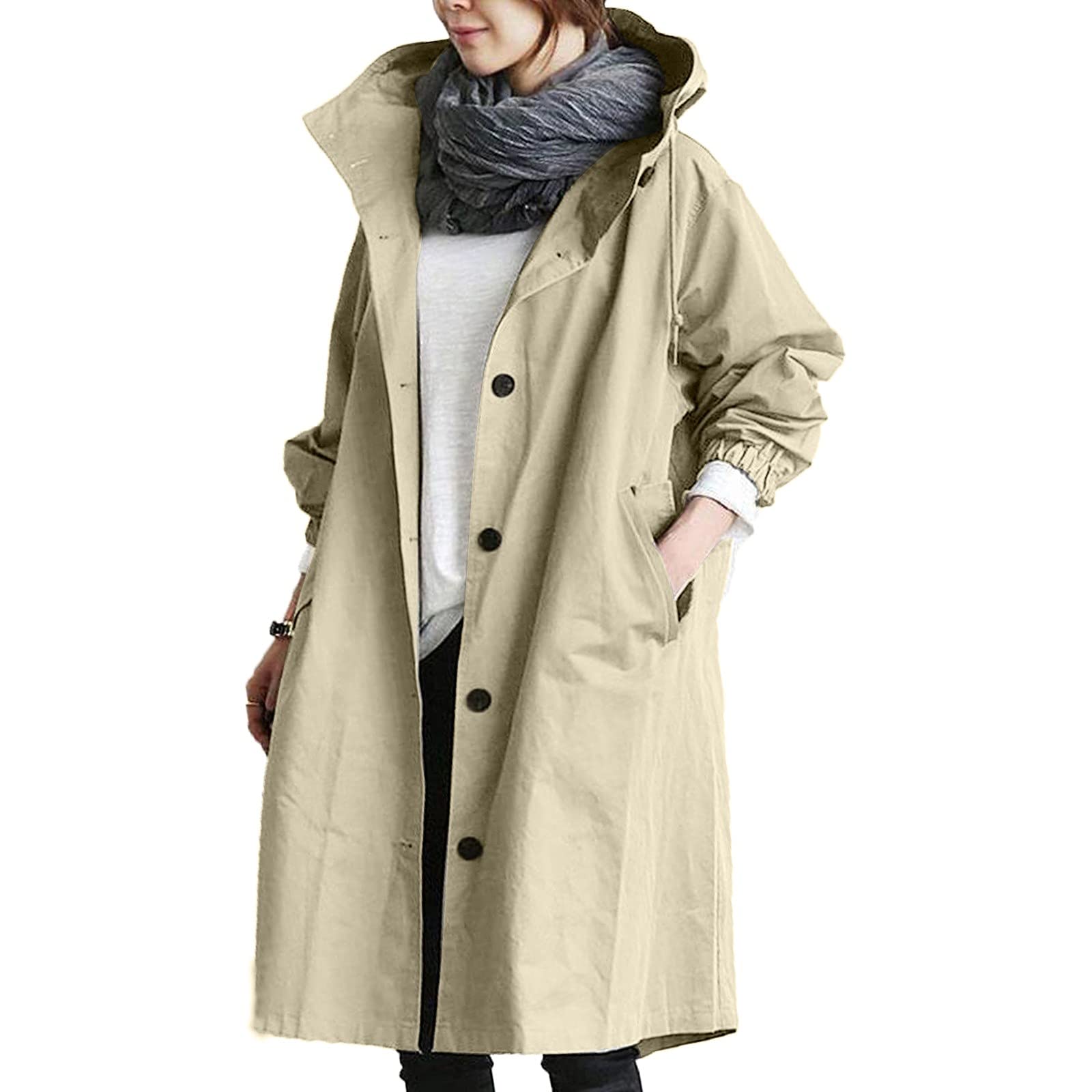 Women's Waterproof Trench Coat - Elegant Oversized Hooded Rain Jacket for Winter | Windproof & Comfortable Outerwear for Casual, Work & Travel