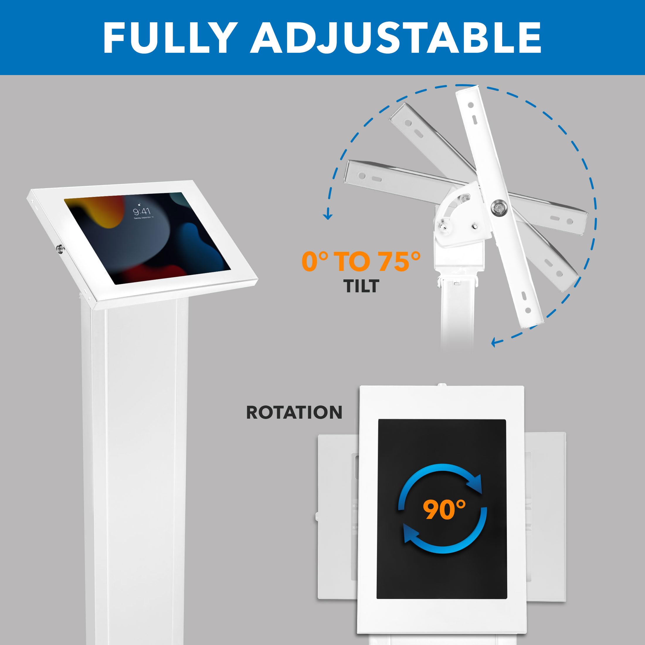 Mount-It! Anti-Theft Tablet Floor Stand Kiosk - Secure Locking Tablet Mount with Universal Enclosure for iPad 7-10, iPad Pro, iPad Air (10.2 inch & 10.9 inch) - White | Perfect for Retail Stores, Restaurants, Museums & Public Spaces