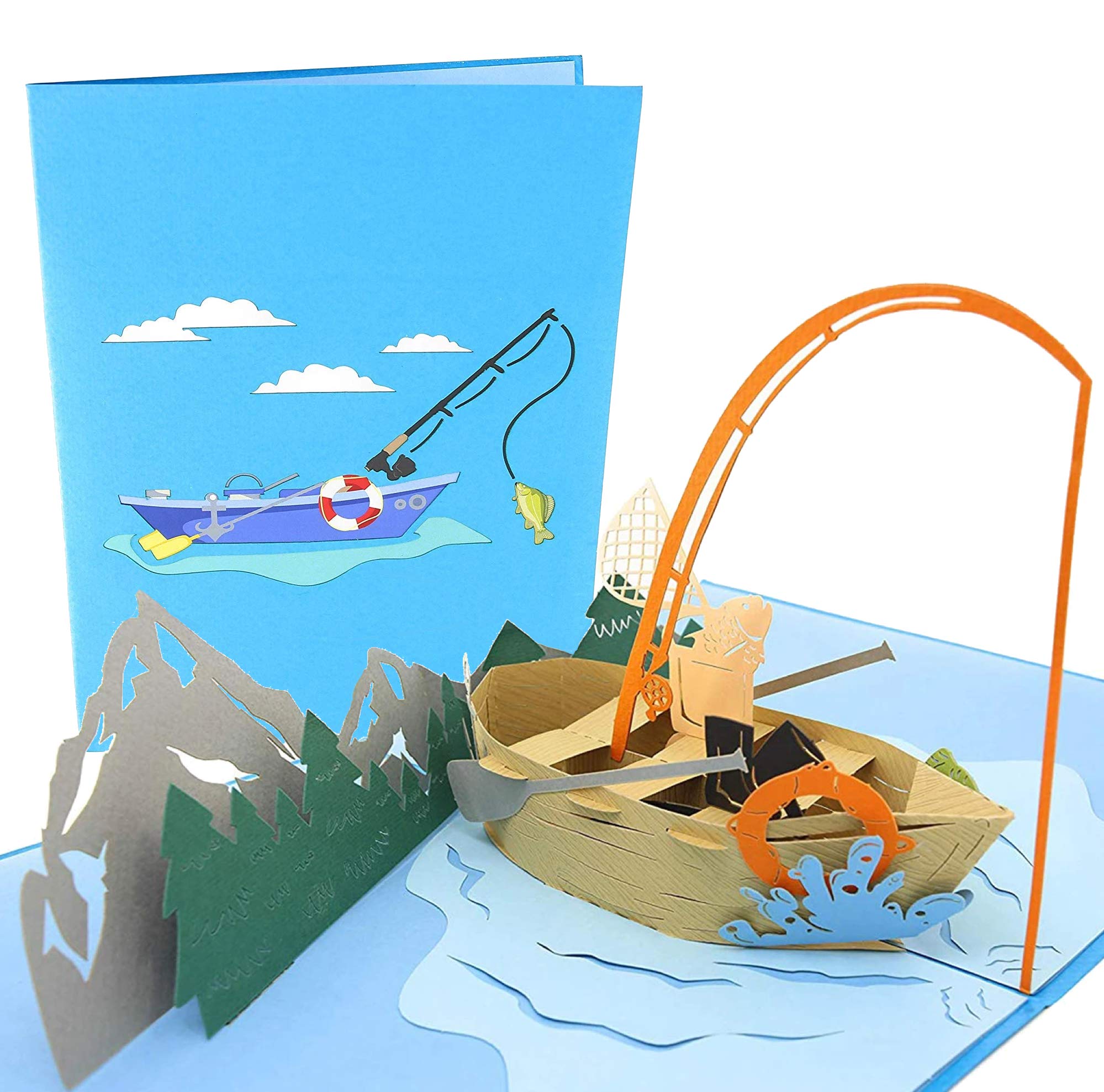 3D Pop Up Father's Day Card for Boaters - Fishing Trip Design for Dad, Husband, Son - Perfect for Birthdays & Retirement Gifts