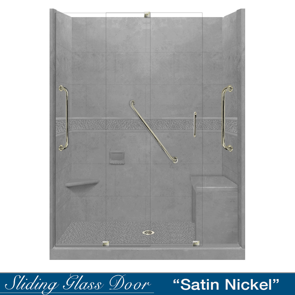 Freedom Pebble Wet Cement 60-Inch Alcove Shower Enclosure Kit - Waterproof Bathroom Remodeling Solution for Modern Homes
