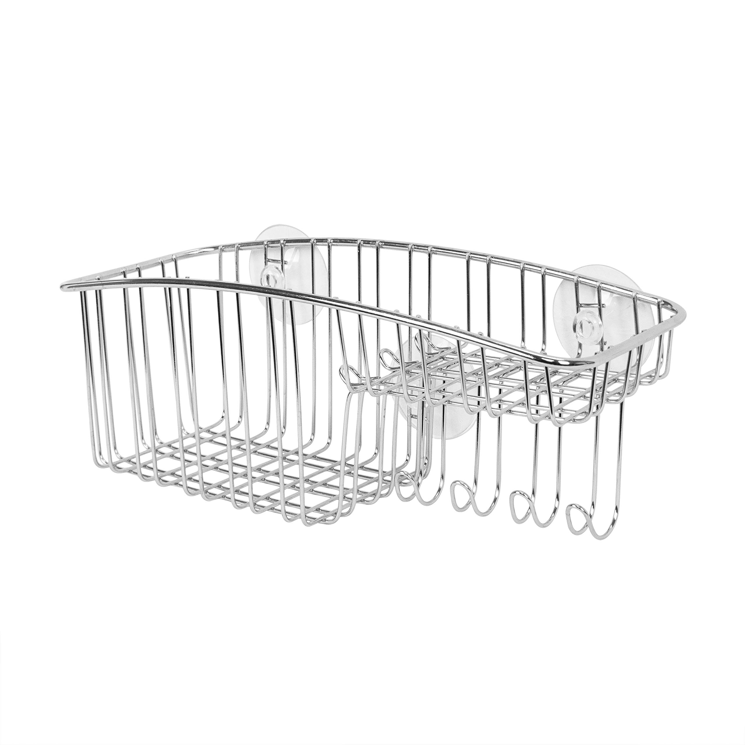 Stainless Steel Shower Caddy with Suction Cups - Bathroom Organizer for Soap, Shampoo, Razors & Loofahs - Rustproof Shower Basket with Hooks - Perfect for Small Spaces & Apartment Bathrooms