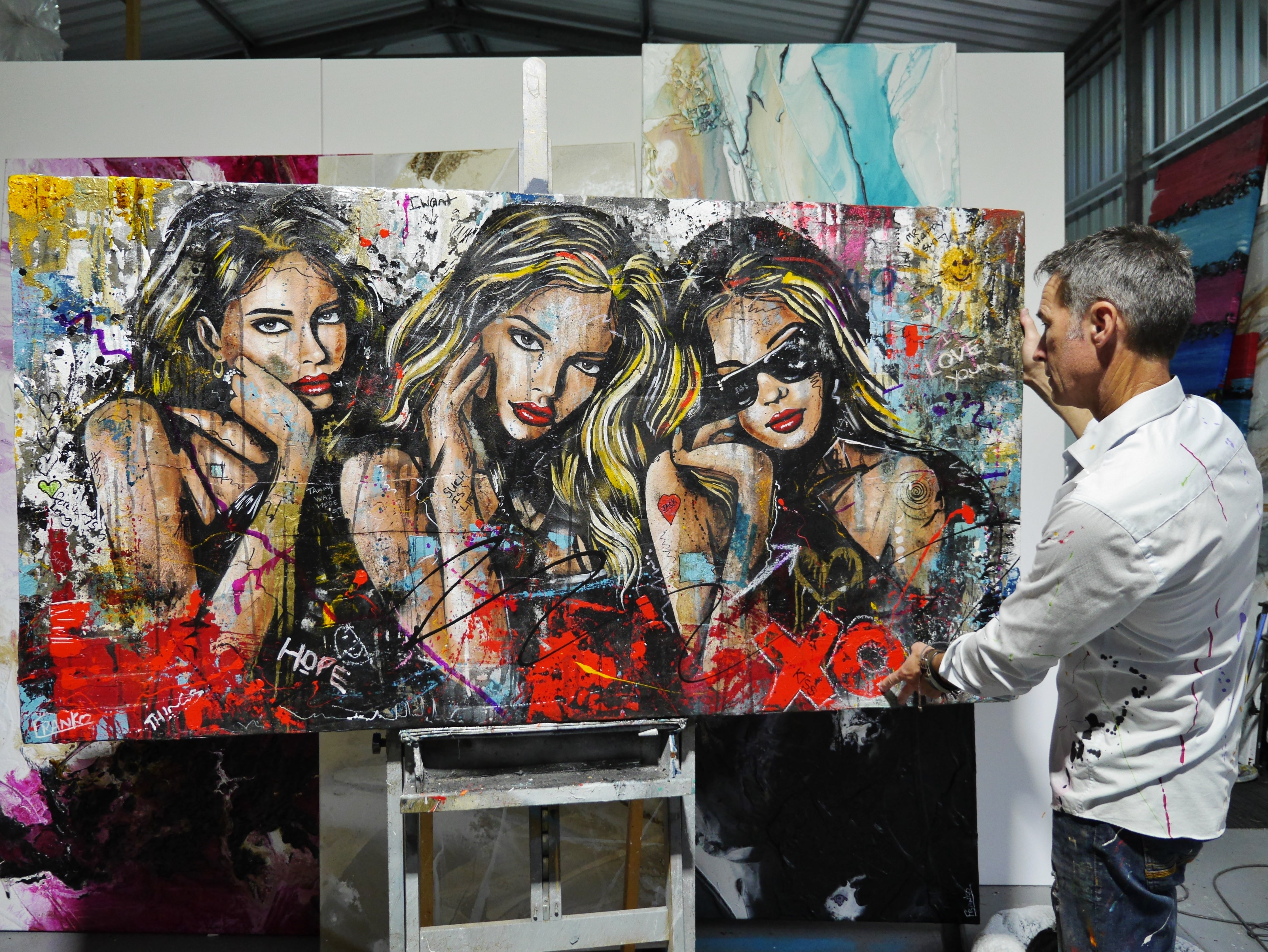 190cm x 100cm Sexy Concrete Textured Street Art Painting of Goddesses - Modern Wall Decor for Living Room, Bedroom & Office