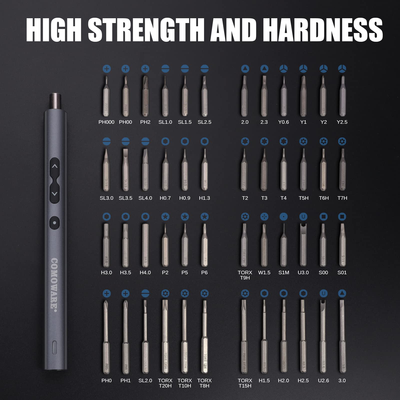 COMOWARE 50-in-1 Mini Electric Screwdriver Set with LED Light & 48 Bits - Precision Power Tool for PC Building, Phone, Watch, Camera Repair - Includes Magnetizer & Magnetic Mat - Ideal for Electronics, DIY Projects, and Home Maintenance