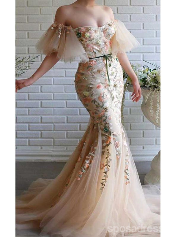 Elegant Floral Mermaid Off-Shoulder Long Prom Dress for Women - Perfect for Homecoming, Ballroom Dance & Formal Events