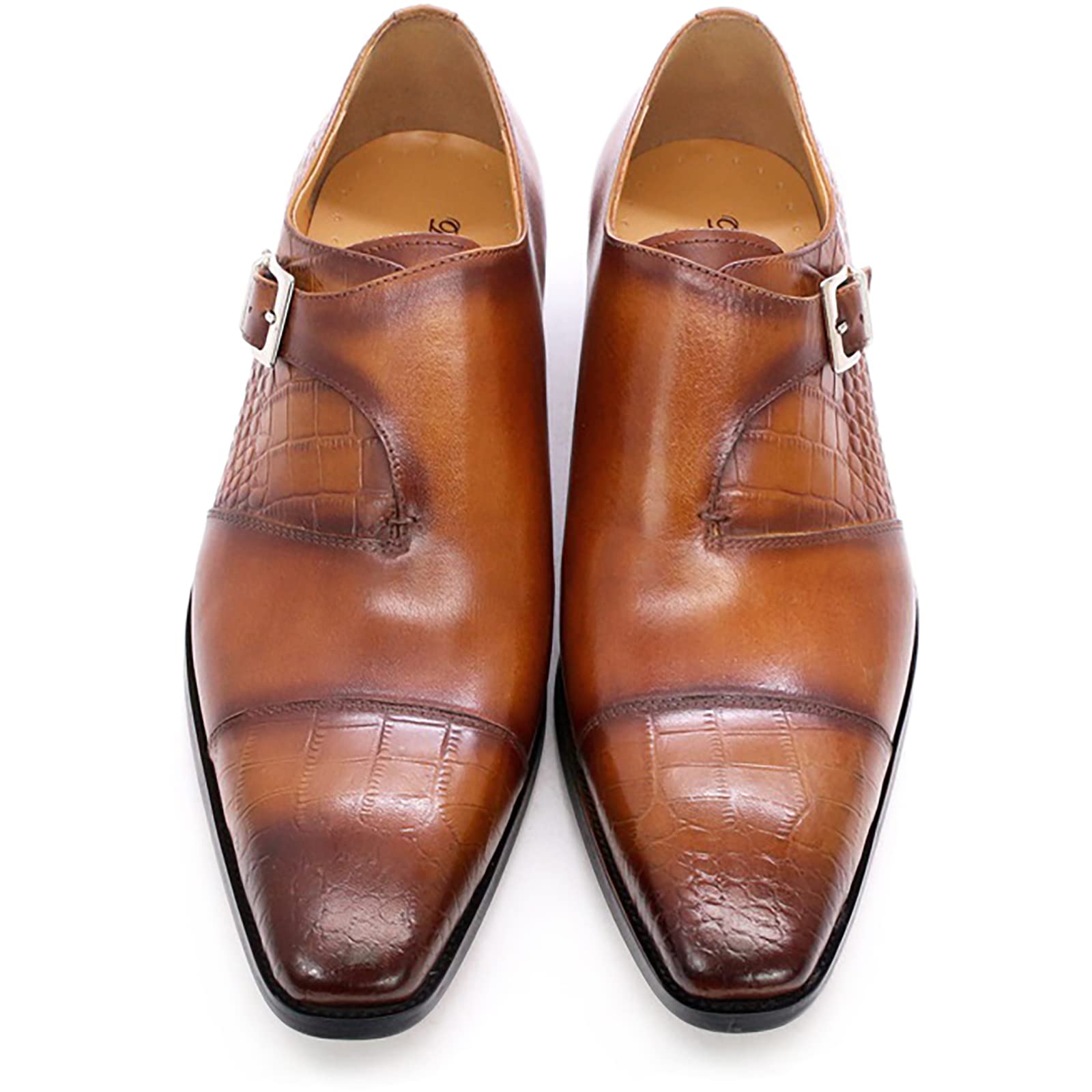 Men's Genuine Leather Loafers - Comfortable Slip-On Monk Shoes | Classic Oxford Business Dress Shoes for Wedding & Office | Brown Size 43 | Perfect for Formal Events, Business Meetings & Smart Casual Occasions