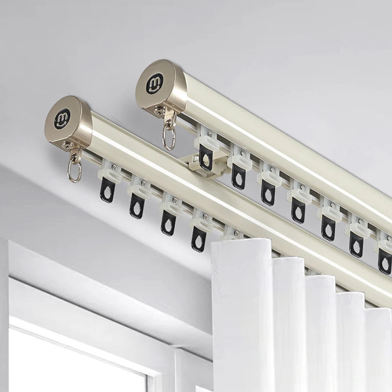 Mira Single & Double Wall & Ceiling Mount Traverse Rod Set - Heavy Duty Curtain Track System for Living Room, Bedroom & Drapes Installation