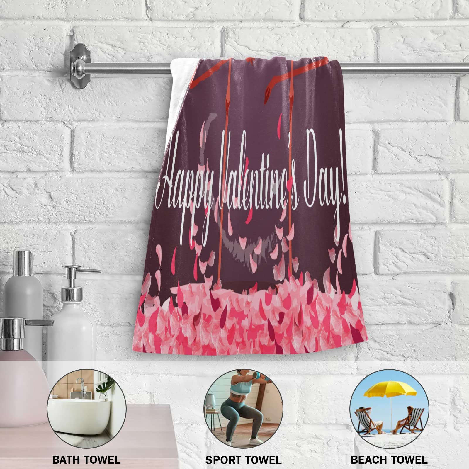 Valentine's Day Flamingo & Rose Printed 2-Piece Towel Set - 30x15 Inches Soft Face, Hand & Dish Towels for Bathroom, Kitchen & Beach Decor - Perfect Romantic Gift for Couples