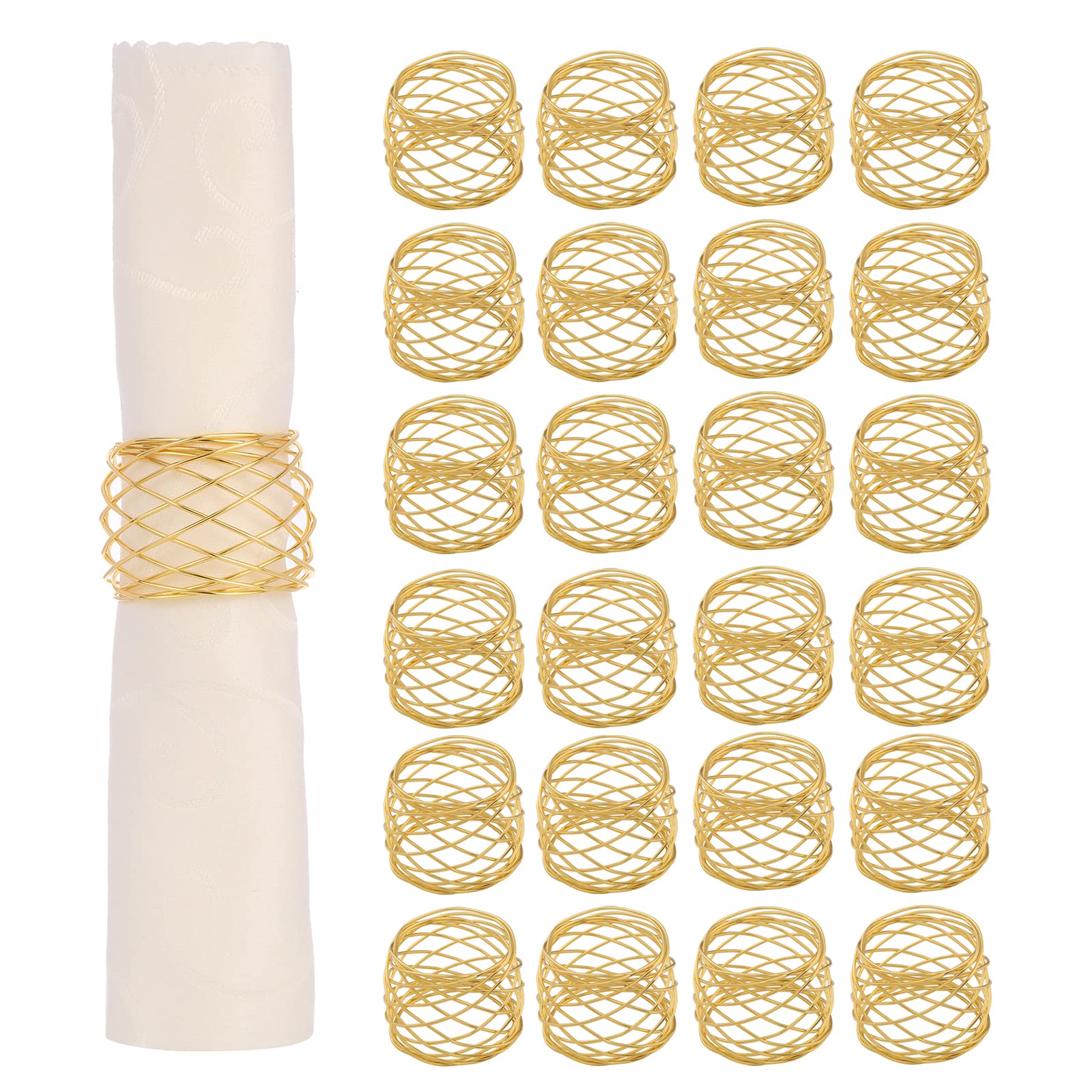 Davifina 24-Pack Gold Round Mesh Napkin Rings Set - Elegant Table Decor for Thanksgiving, Christmas, Dinner Parties & Everyday Gatherings - Bulk Napkin Holders for Stylish Table Settings