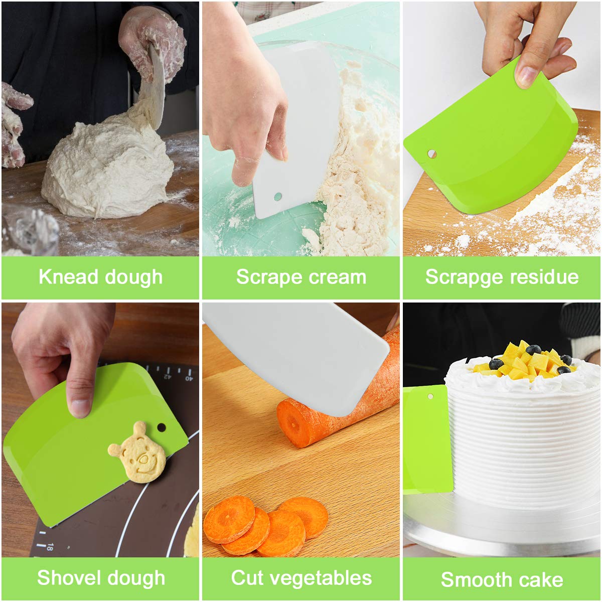 Vicloon 3-Piece Stainless Steel Dough Scraper Set with Handle & Measuring Scale - Flexible Baking Spatula for Pizza, Pastry, Bread Dough & Cake Decorating - Perfect for Home Bakers & Professional Kitchens