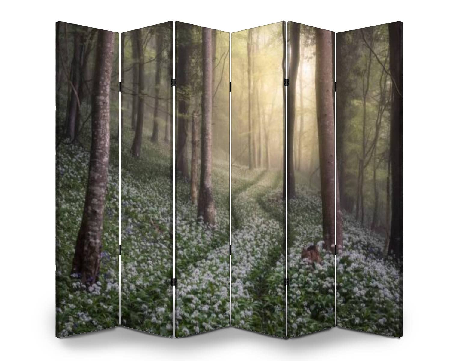Wooden Room Divider with Canvas Panels - 6-Panel Folding Privacy Screen for Home & Office - Dual-Sided Partition Wall for Bedroom, Living Room, Yoga Studio & Indoor Display Shelves