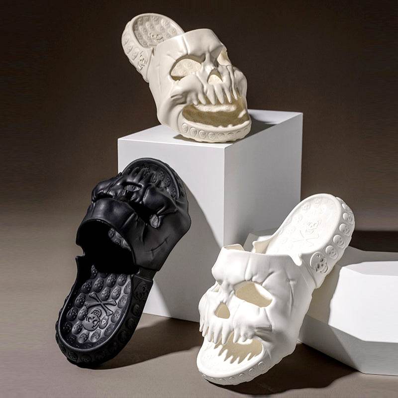 Spooky Halloween Skull Slides for Adults - Comfortable Gothic Slippers for Costume Parties, Haunted Houses & Halloween Decor
