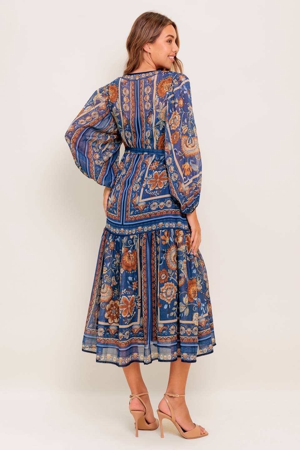 Bohemian Blue Midi Dress with Tapestry Print - Perfect for Beach Vacations, Summer Parties & Boho Fashion