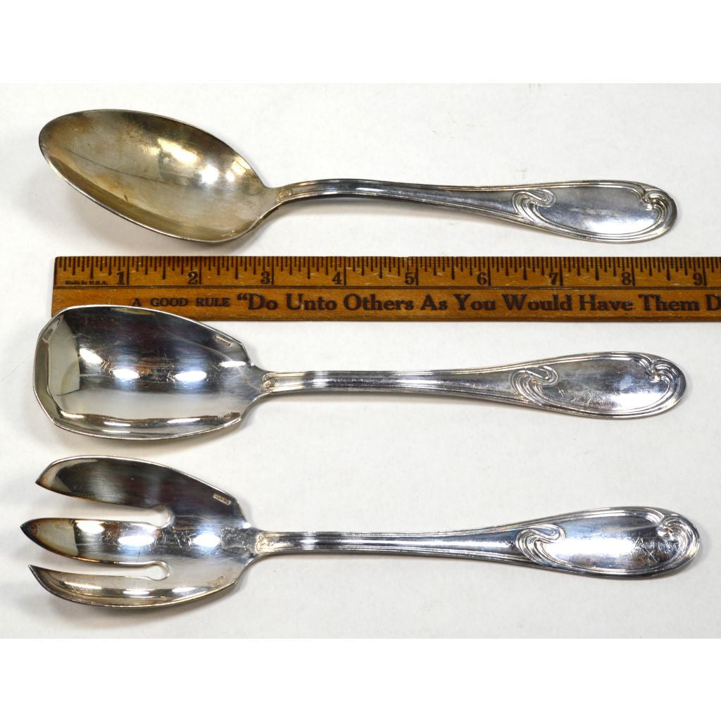 Vintage ERCUIS Silver Plated Flatware Set of 3 Salad/Serving Spoons with Wave Pattern - Perfect for Fine Dining, Wedding Gifts & Antique Collectors