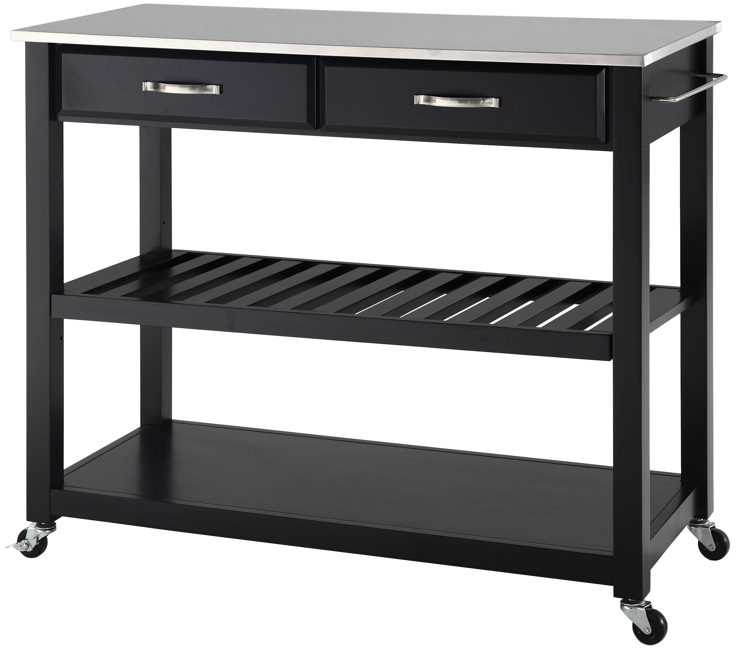 Crosley Portable Kitchen Cart with Stainless Steel Top - Black | Mobile Kitchen Island for Small Spaces, Food Prep & Dining | Compact Rolling Serving Cart for Apartments & Outdoor Use