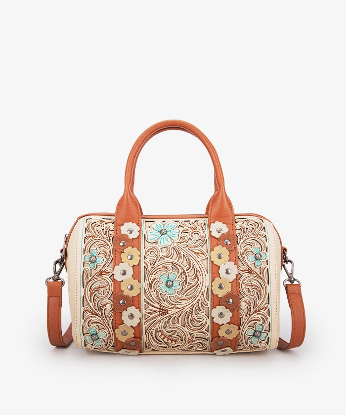 Montana West Embroidered Floral Cut Out Boston Bag Set - Stylish Leather Shoulder Purse for Women, Perfect for Work, Travel & Everyday Use