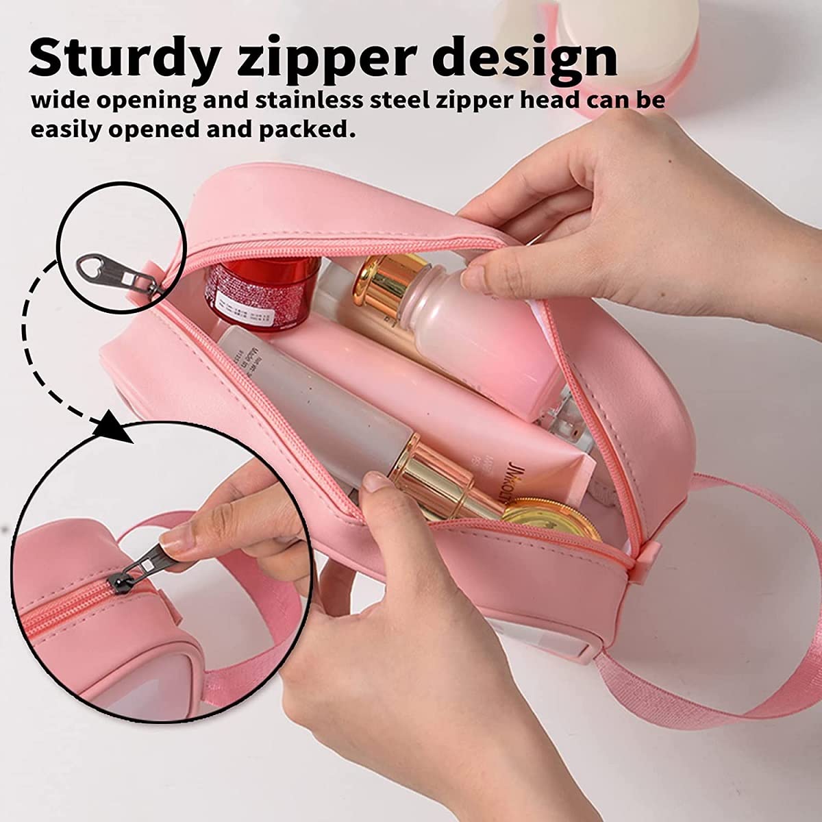 Anayo Small Waterproof Makeup Bag - Travel Cosmetic Organizer with Zipper, Portable Washable Toiletry Pouch (Pink) | Perfect for Travel, Gym & Daily Essentials Storage