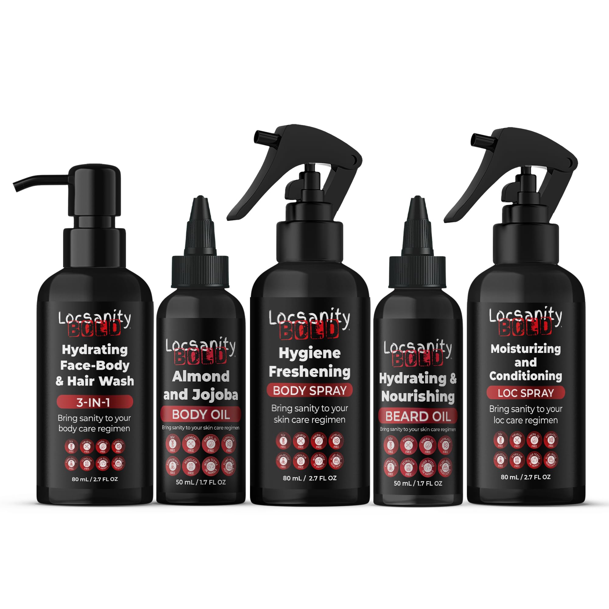 Locsanity Organic Men’s Hair & Beard Care Travel Kit - 3-in-1 Body Wash, Body Oil & Beard Oil Set with Body Spray & Loc Moisturizer for Hydration, Refreshment & Smooth Skin - Perfect for Travel, Gym & Daily Grooming Routine