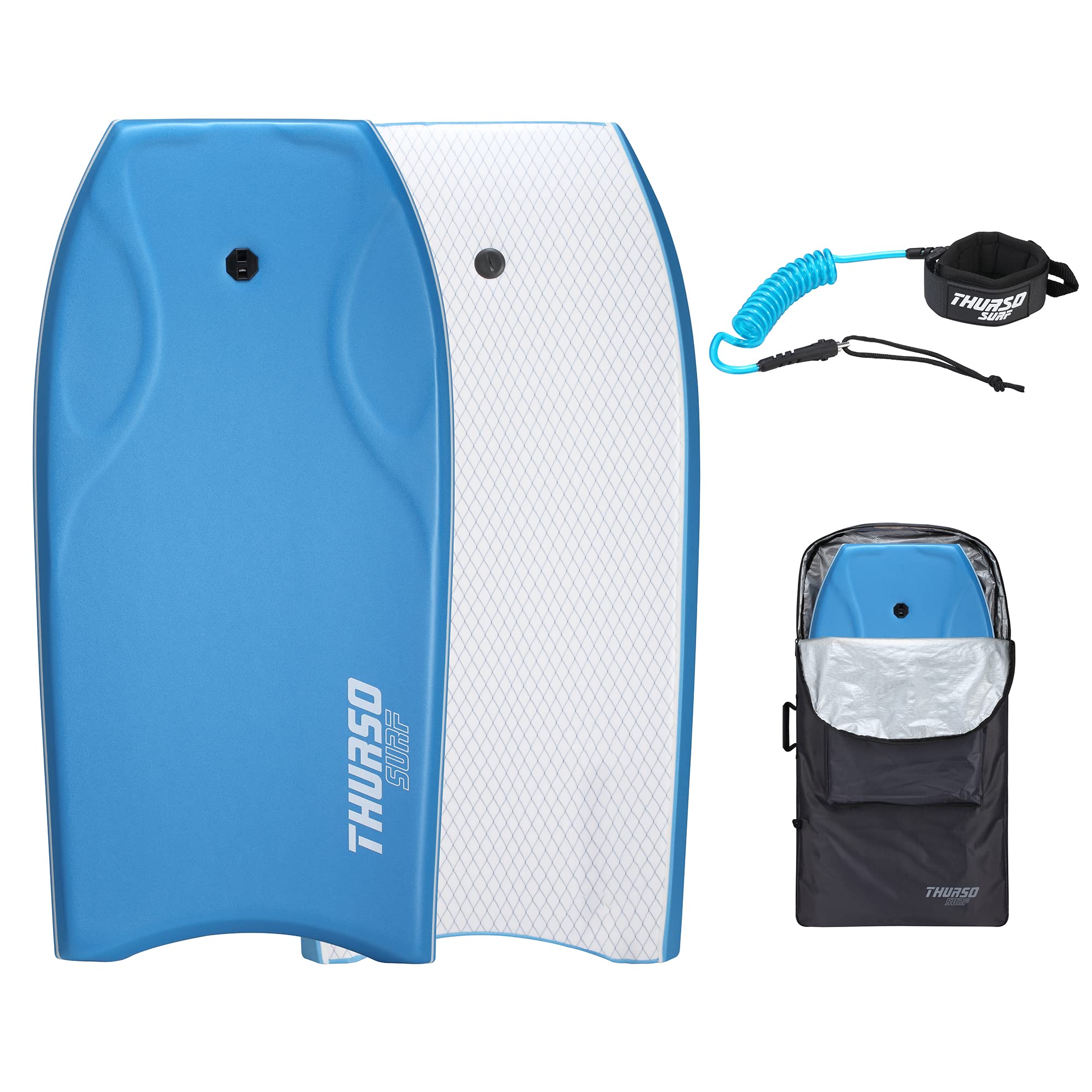 THURSO SURF 42'' High Performance Bodyboard for Beach & Pool - Lightweight PE Core, IXPE Deck, HDPE Bottom with FRP Stringers | Includes Double Swivel Surf Leash & Carrying Bag | Perfect for Wave Riding, Bodyboarding, and Water Sports