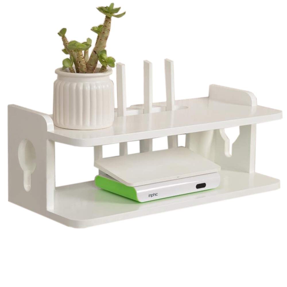 Solid Wood TV Stand Shelf with Storage - Wall Mount WiFi Router Organizer Box for Living Room & Bedroom - 3 Colors & 2 Sizes (White, 16.8x7.8x7.6 inches) - Perfect for Organizing Media Devices, Gaming Consoles & Home Decor
