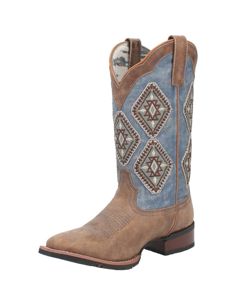 Laredo Santa Fe Tan/Blue Denim Boots for Men - Size 8.5 B (M) | Western Cowboy Boots for Riding, Country Style Fashion & Outdoor Activities