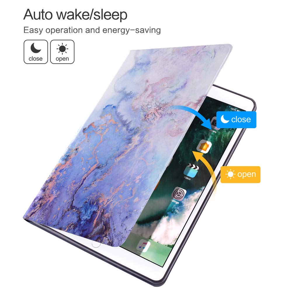 Premium Leather Folio Stand Case for iPad 9.7 Inch (2017/2018), iPad Air 1 & iPad Air 2 - Auto Wake/Sleep Cover with Marble Design | Perfect for Work, Travel & Home Use