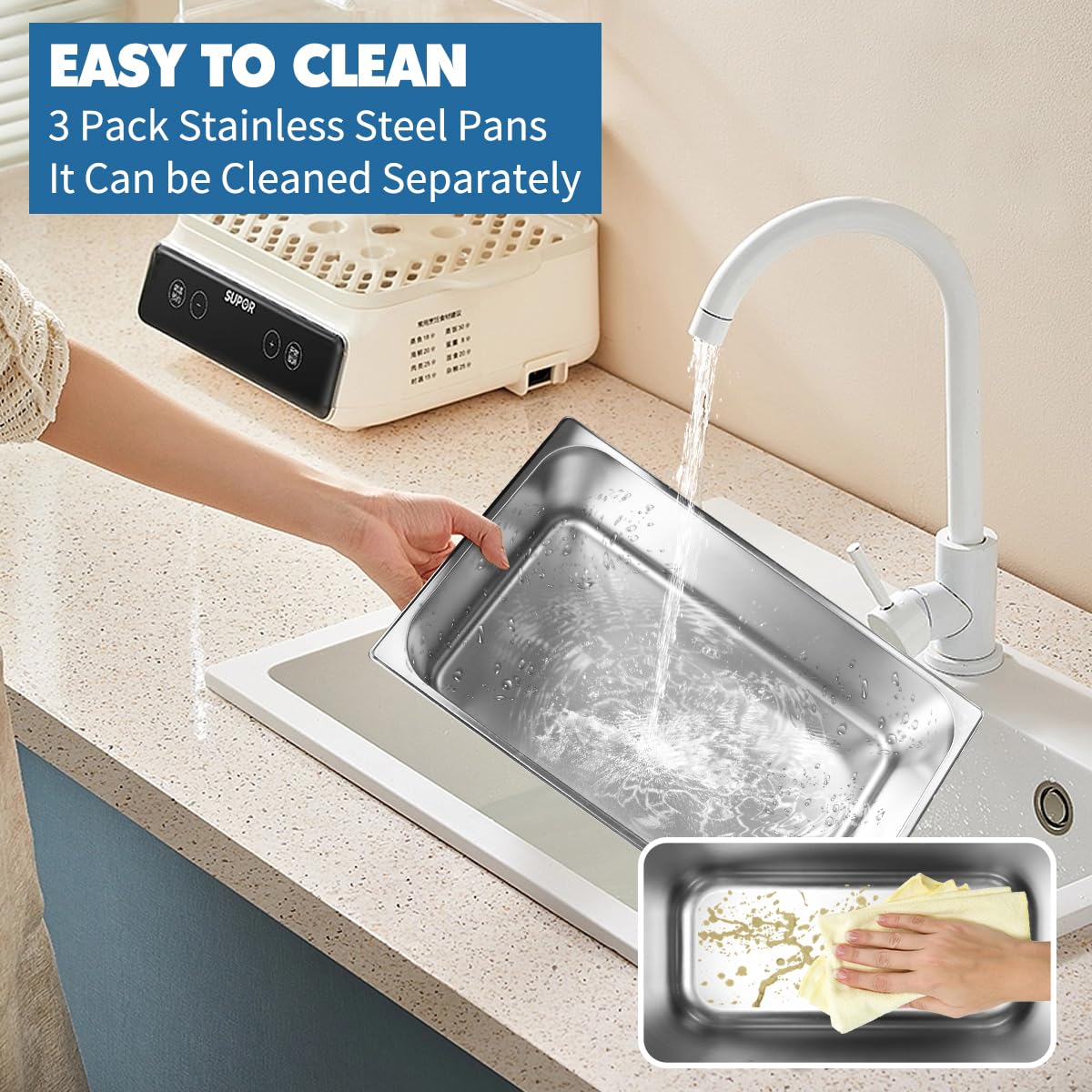 82QT Insulated Food Pan Carrier with 4 Concealed Wheels - Commercial Soup Warmer Includes 3 H5.9 Stainless Steel Food Pans with Lids - Food-Grade Hot Box for Catering, Restaurants, Cafeterias & Home Use - Perfect for Buffet Service, Meal Delivery & Large Gatherings
