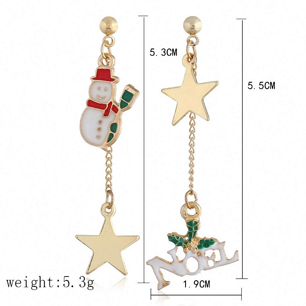 Sparkling Christmas Drop Dangle Earrings for Women - Rhinestone Enamel Xmas Tree & Snowman Walking Stick Asymmetrical Earrings with Star Charm - Perfect Holiday Jewelry Gift for Parties & Festive Occasions