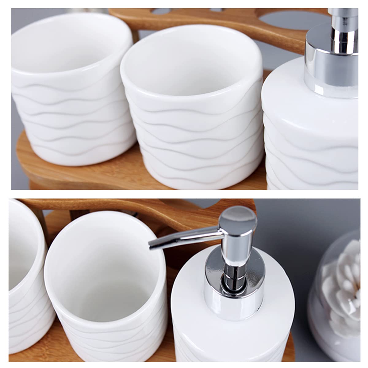 White Ceramic Bathroom 4-Piece Set - Toothbrush Holder, Soap Dispenser & Mouthwash Cup | Modern Minimalist Bath Accessories for Home | Perfect for Vanity, Countertop & Guest Bathroom Organization