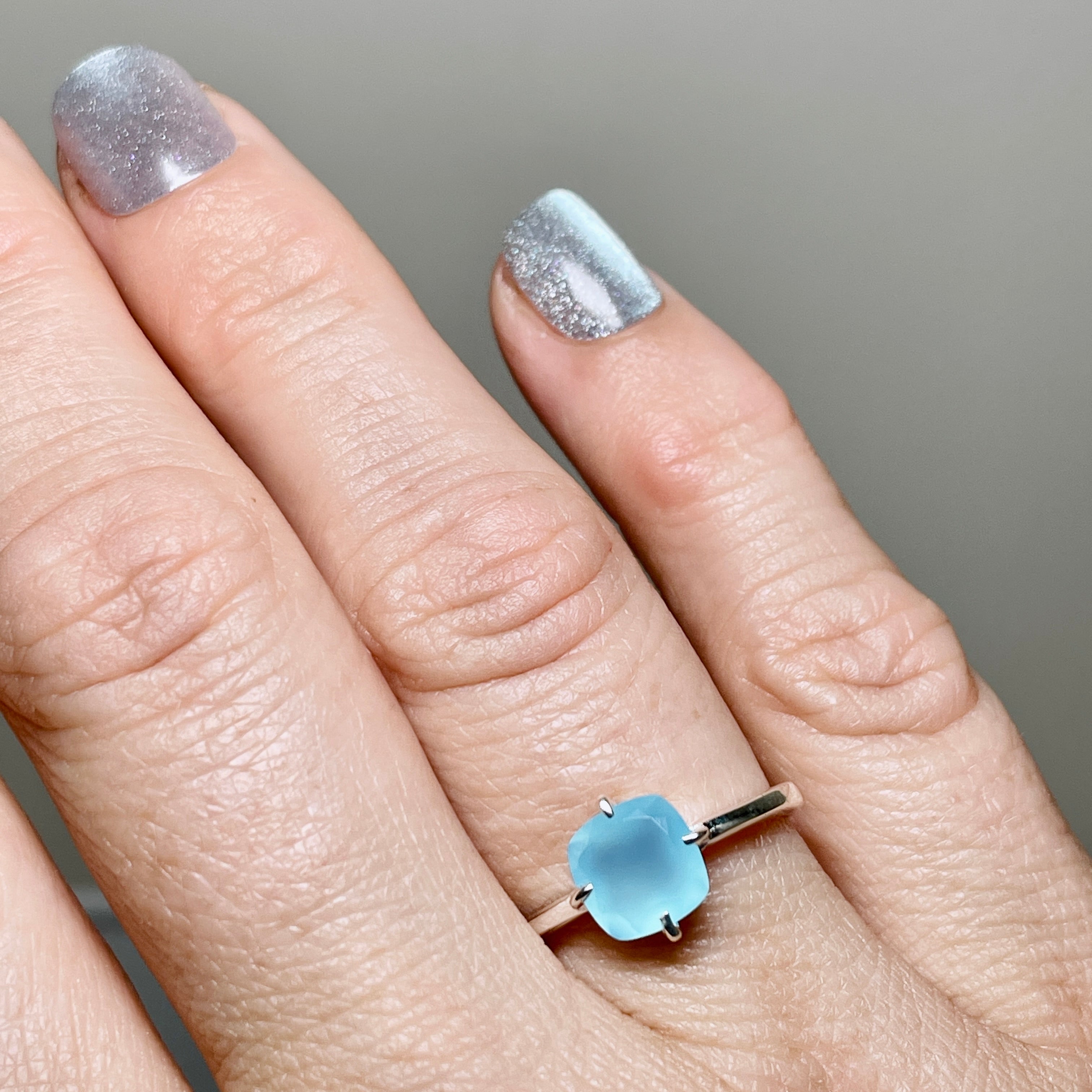 Blue Chalcedony Faceted Square Solitaire Ring R4806 - Elegant Gemstone Jewelry for Women, Perfect for Weddings, Anniversaries & Special Occasions