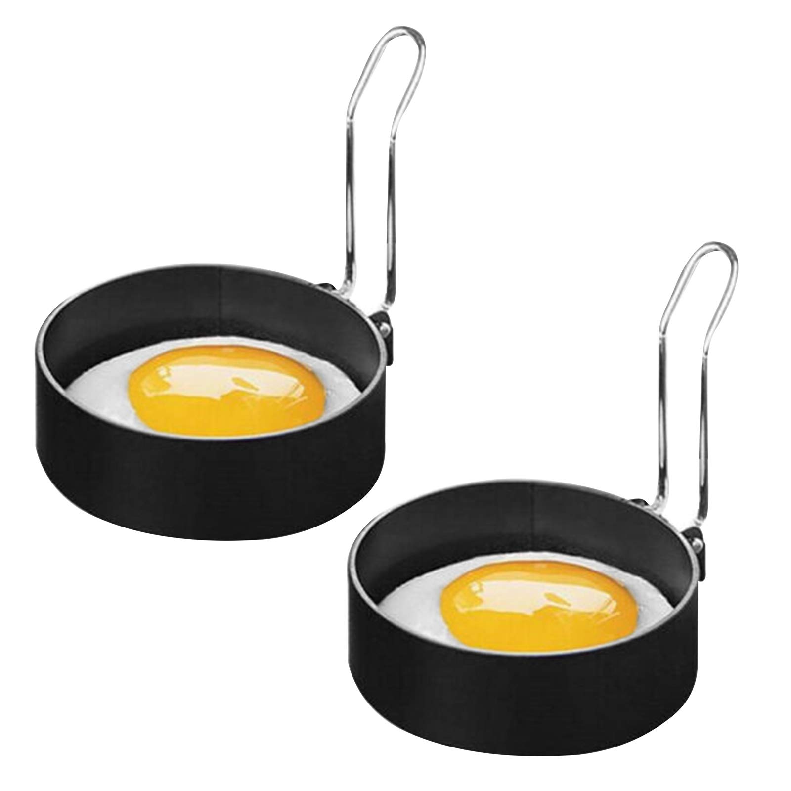2pcs Non-Stick Metal Egg Ring Mold with Handle - Perfect for Round Fried Eggs, Pancakes & Egg Sandwiches - Durable Kitchen Cooking Tool for Breakfast & Brunch