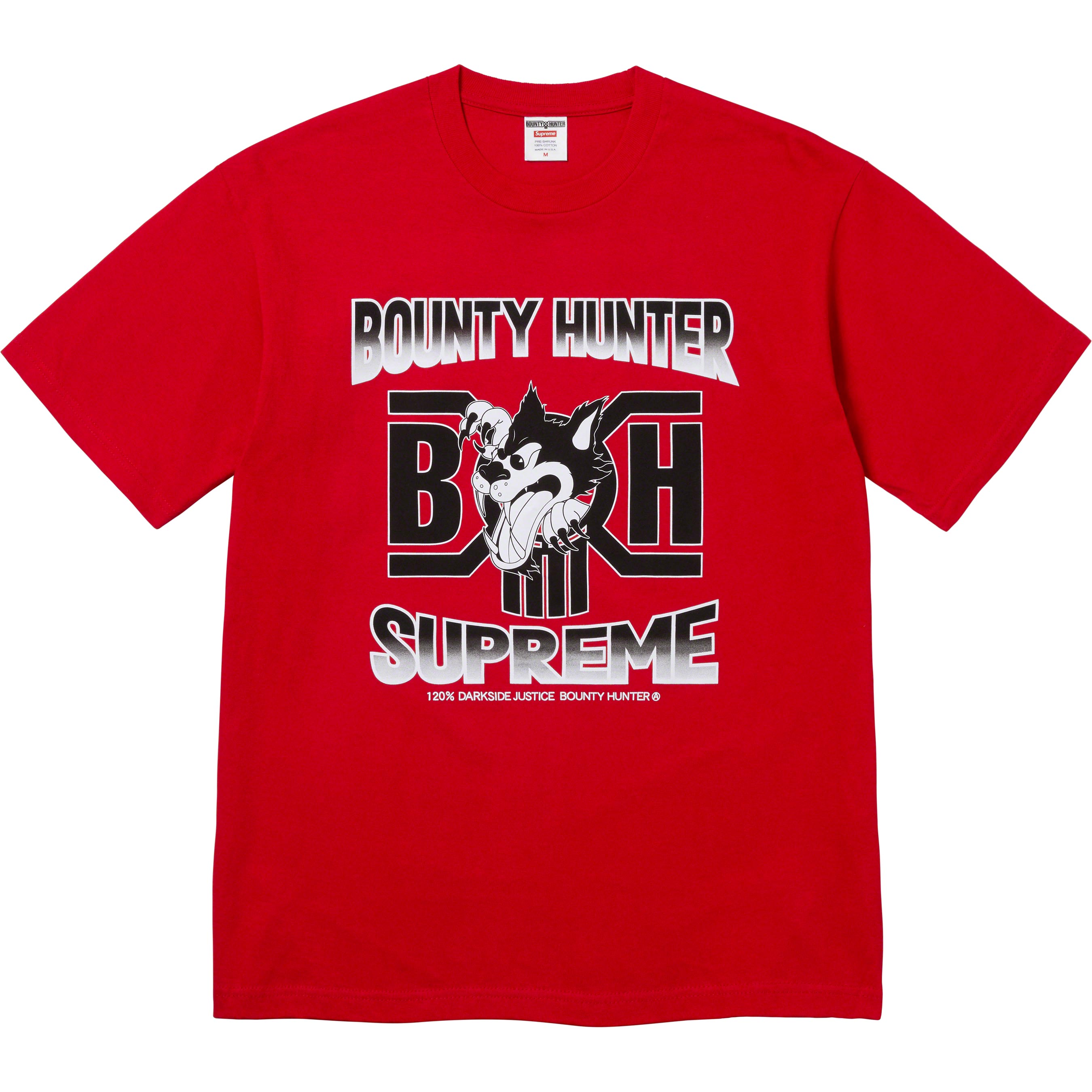 Supreme Bounty Hunter Wolf Graphic T-Shirt - Red Cotton Tee for Men | Streetwear Fashion, Casual Wear & Anime Fan Outfits