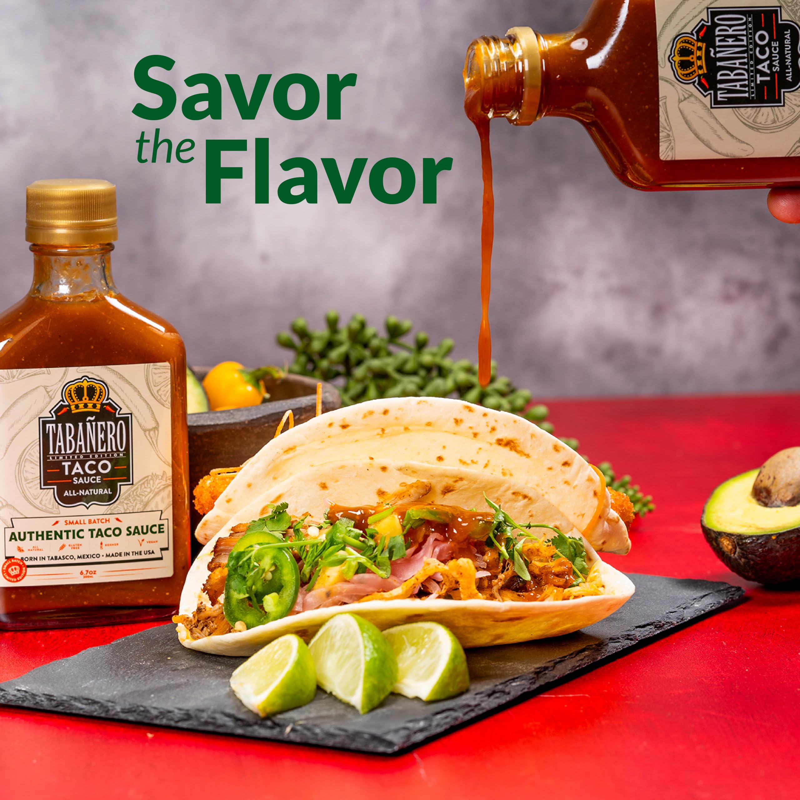 Tabañero Hot Taco Sauce - Authentic Mexican Red Enchilada Sauce for Tacos & Burritos | All Natural, Gluten Free, Vegan, Kosher | Gourmet Food Gift Made in USA (6.7 oz) - Perfect for Spicy Food Lovers, Mexican Cuisine & Home Cooking