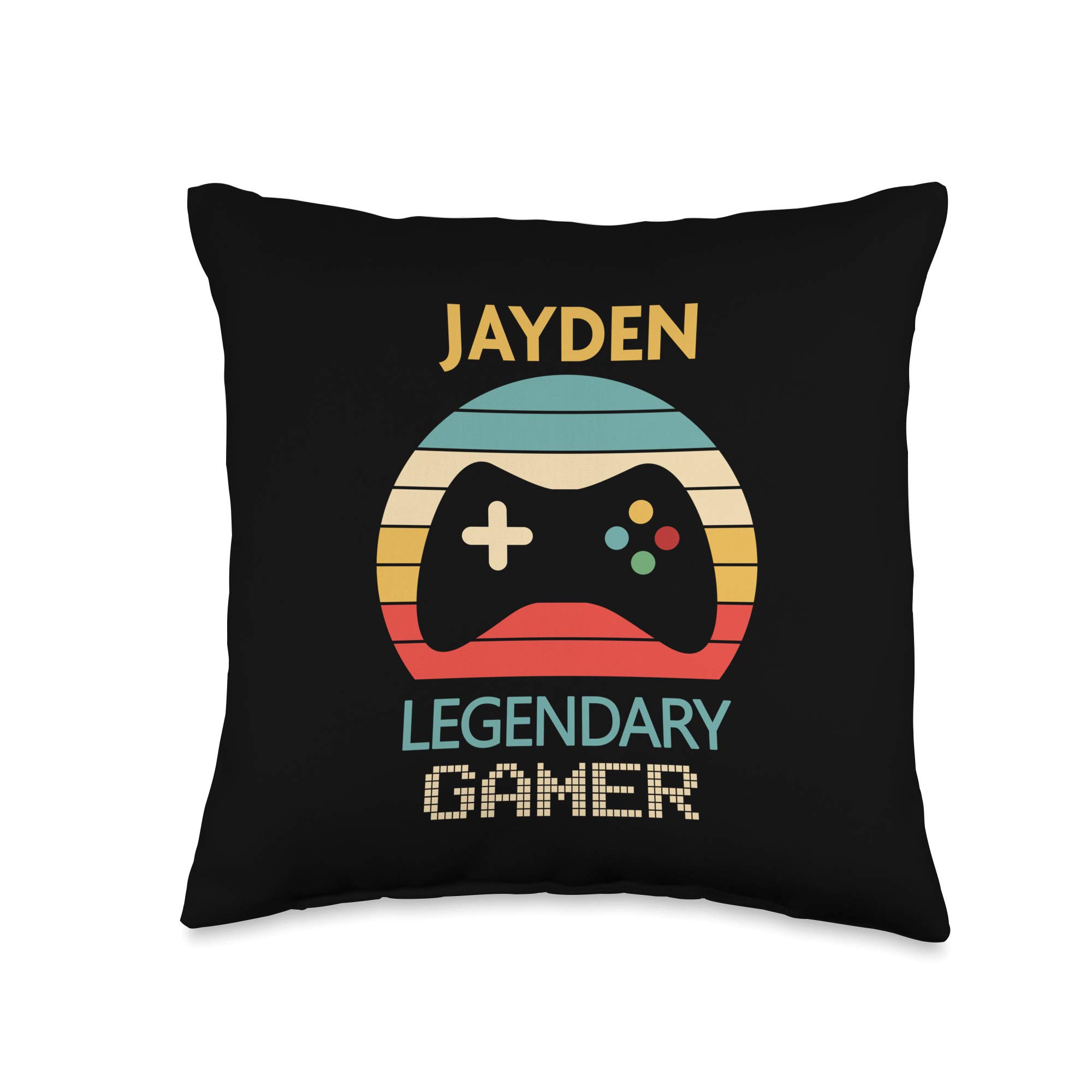 Jayden Name Gift - 16x16 Multicolor Throw Pillow for Gamers | Boys Room Decor & Gaming Accessories | Perfect for Bedroom, Gaming Chair & Teen Gifts