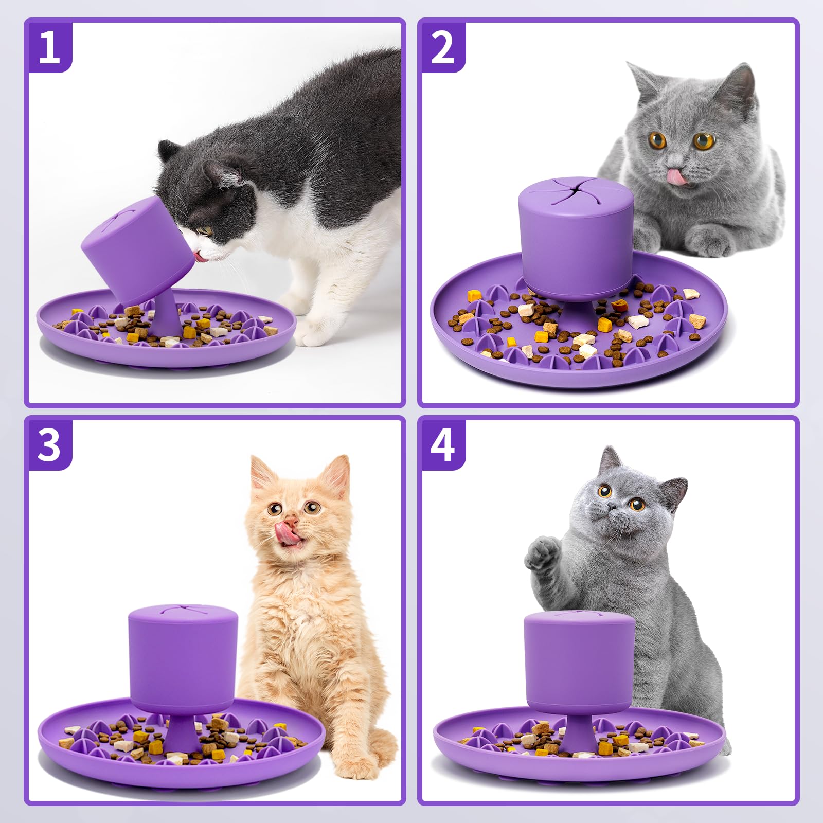 2 in 1 Slow Feeder Cat Bowl with Non-Slip Silicone Base - Interactive Food Dispenser & Lick Mat Combo - Anti-Vomiting & Anti-Whisker Fatigue Pet Bowl for All Cat Breeds - Perfect for Mealtime Fun & Portion Control