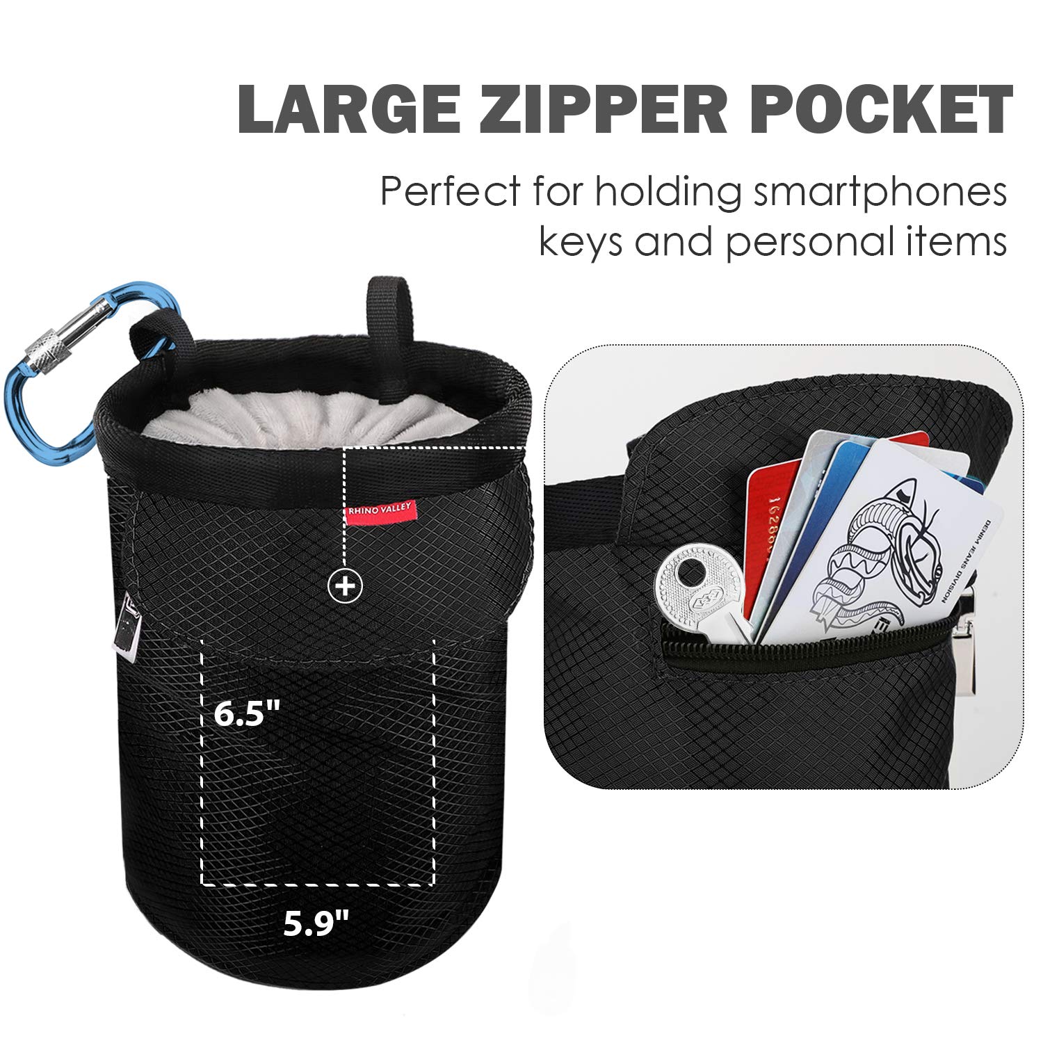 Premium No-Leak Rhino Valley Climbing Chalk Bag with Adjustable Belt, Carabiner Clip & Zippered Pockets - Ideal for Rock Climbing, Bouldering, CrossFit, Weightlifting & Gym Training