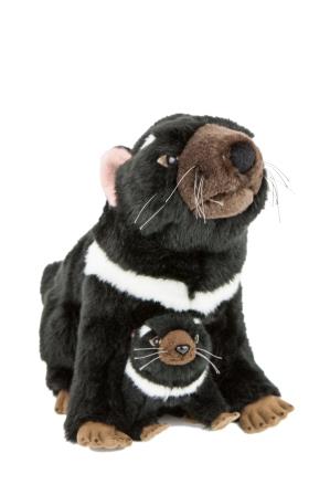Soft 28cm Ebony & Zippy Plush Tasmanian Devil Stuffed Animal - Mother & Baby Set, Cute Collectible Toy for Kids Room Decor, Gift for Animal Lovers, Perfect for Cuddling and Display