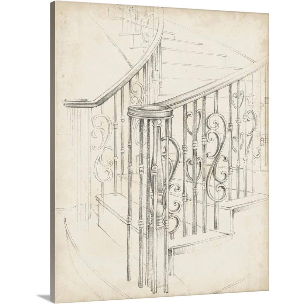 Modern Iron Railing Design II Canvas Wall Art Print - Architectural Home Decor for Living Room, Bedroom & Office | Framed Wall Painting for Interior Design