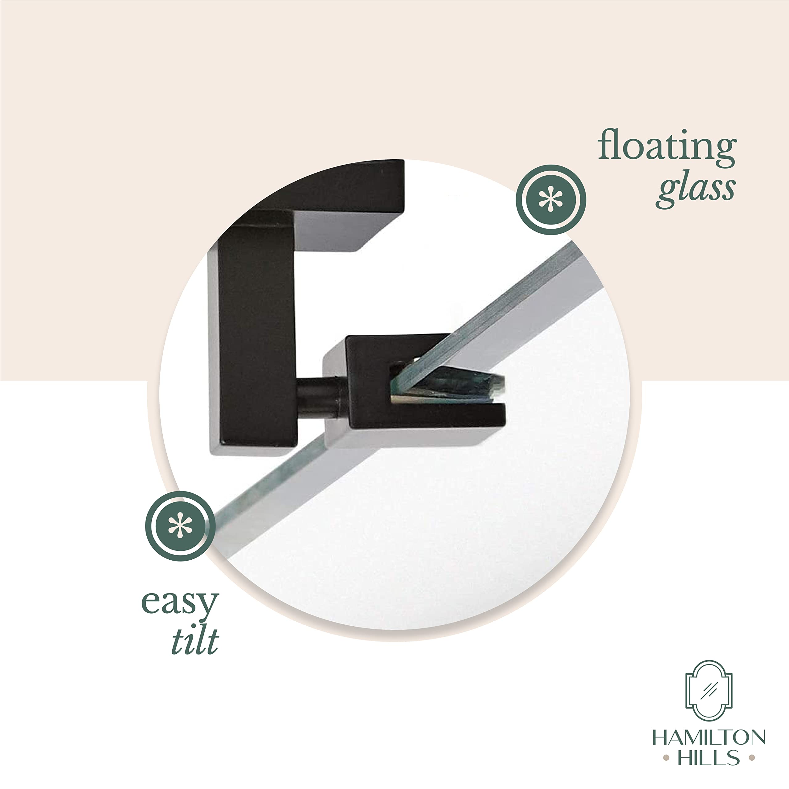 20x30 Inch Pivot Wall Mirror with Matte Black Brackets - Frameless Rectangular Bathroom Mirror - Adjustable & Tilting Vanity Mirror for Modern Farmhouse Decor - Perfect for Bathroom, Bedroom, and Entryway