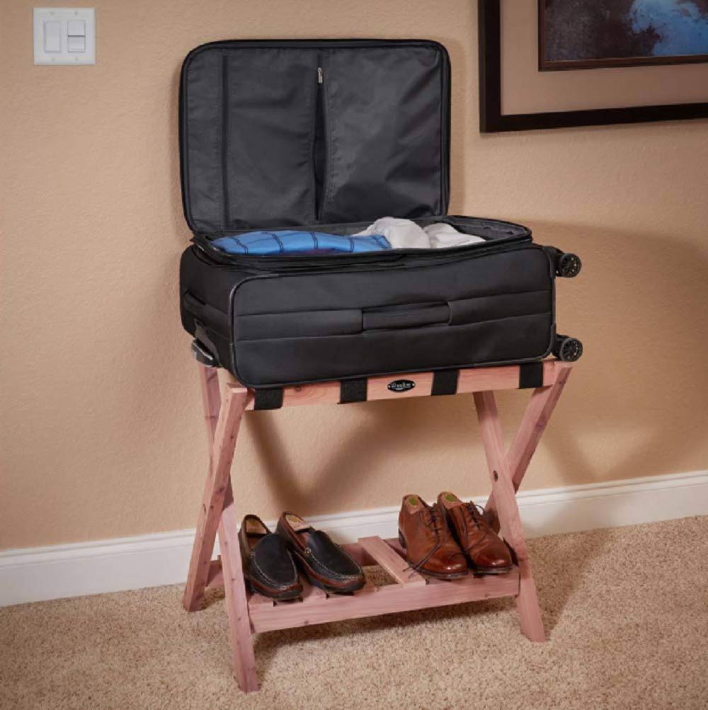Wooden Luggage Rack with Shoe Shelf - Sturdy Guest Room & Bedroom Organizer - Handcrafted in USA - Perfect for Spare Rooms, Airbnb Rentals & Closet Storage