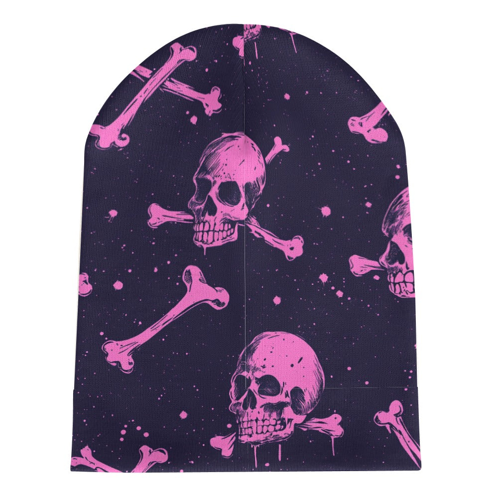 Pink Skull Beanie Hat for Women - Trendy Winter Knit Skull Cap - Soft Warm Skull Beanie for Cold Weather, Outdoor Activities & Streetwear Fashion